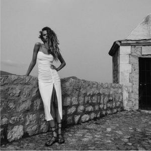 Zara draped White midi dress with slit
